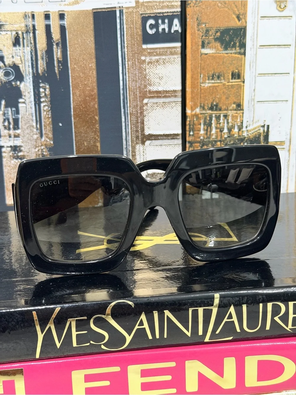 Gucci Black Oversized Square Women's Sunglasses